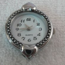 10 Silver Quartz Beading Watch Face Heart Round C8432