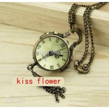 10pcs/lot New Style Vintage Crystal Ball Pocket Watch Necklace Shipp