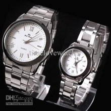 1pair Stainless Steel Index Lover White Vogue Quartz Watches Couple