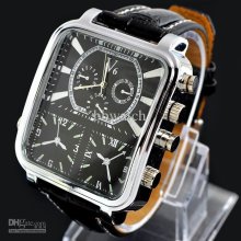 1pcs New Men Fashion Watch Big Square Dial Luxury Style Leather Wris