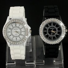 2013 (2pcs) Geneva Designer Style Crystal Bezel Women's Bracelet Watch