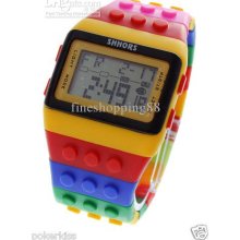 2013 Brand New 1pcs Unisex Brick Style Digital Watch Colorful Rubber