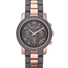 $250 Michael Kors Rose Gold Gray Silicone Mk5465 Runway Lady's Watch Grey