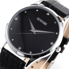 3 Colors Dial Men Lady Fashion Ultra-thin Case Analog Leather Sport Quartz Watch