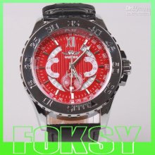 3pcs New Gent's Automatic Analogue Mechanical Watch Black Leather St