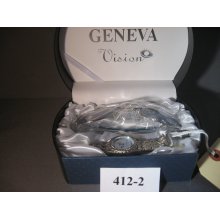 412-2 Geneva Vision Ladies High Fashion Face Watch And Sunglasses Set