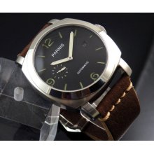 44mm Parnis Date Screw Down Crown Pam-style Sandwich Dial Auto Mens Watch Pn355