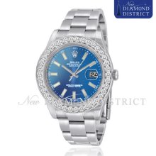 5.75ct Total Pave Set Diamond Rolex Datejust Ii 41mm Blue Index Dial Watch