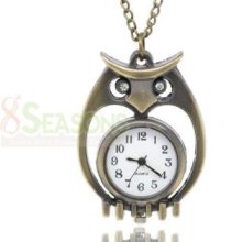 5 Bronze Tone Necklace Owl Quartz Pocket Watch 86cm