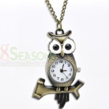 5 Bronze Tone Necklace Owl Quartz Pocket Watch 87cm