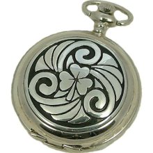 A E Williams 4814 Celtic Shamrock Mens Quartz Pocket Watch With Chain