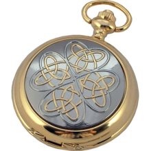 A E Williams Celtic Knot 2 Tone Mens Quartz Pocket Watch With Chain