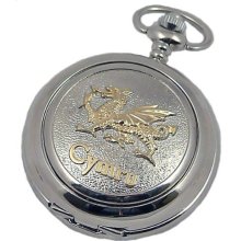 A E Williams Cymru Dragon 2 Tone Mens Mechanical Pocket Watch With Chain