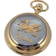 A E Williams Cymru Dragon 2 Tone Mens Quartz Pocket Watch With Chain