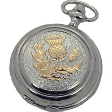 A E Williams Scottish Thistle 2 Tone Mens Mechanical Pocket Watch With Chain