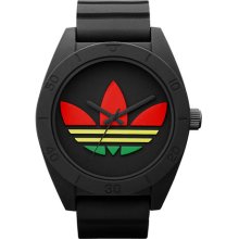 adidas Originals 'Santiago XL' Silicone Strap Watch Black/ Rasta Logo