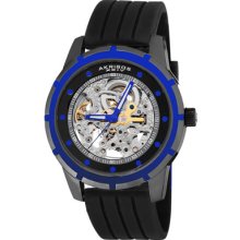 Akribos XXIV Watches Men's Automatic Silver Tone Skeletal Dial Black R