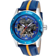 Akribos XXIV Watches Men's Skeleton Automatic Blue & Orange Calfskin S