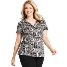 Alfani Plus Size Top, Short-Sleeve Printed Polo Shirt