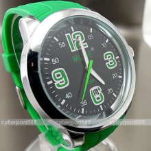 Analog Quartz Hours Clock Best Dial Date Green Rubber Unisex Wrist Watch Wg086