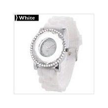 Analog Wrist Quartz Watch Wristwatch w Resin Strap for Lady - White