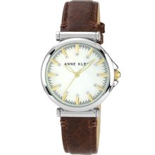 Anne Klein Crystal Index Leather Strap Watch, 36mm Brown