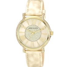 Anne Klein Round Crystal Bezel Watch, 38mm Horn/ Gold