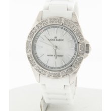 Anne Klein Women's Crystal Mother Of Pearl Dial White Ceramic Band Quartz Watch