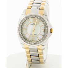 Anne Klein Women's Two-tone Stainless Steel Crystal Accented Mop Dial Watch