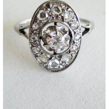 Antique French Victorian 18k White Gold Diamond Ring