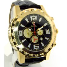 Aqua Master Chrono Black Band Black Dial Diamond Mens Watch W138 3