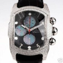 Aqua Master Chronograph W/ 1 Row 20 Diamonds M-o-p Black Face