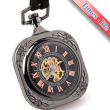 Archaize Black Mechanical Special Pocket Watch Oblong Case Unisex Retro