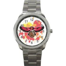 Atlanta Hawks Unisex Silver-Tone Sports Metal Watch 01