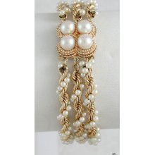 Attractive Braided 14k Gold & Pearl 3 Strand Bracelet