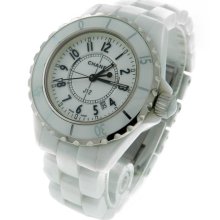 Authentic Chanel J12 White Ceramic Quartz Date Mid Size 33mm Watch