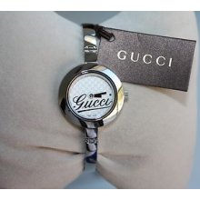 Authentic Gucci Women Watch 105 White Gg Dial Bangle Bracelet Watch Ya105528