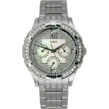 Authentic Guess Women Crystal Design Silver-tone Watch G12579l