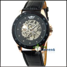 Automatic Mechanical Leather Mens Wrist Watch Skeleton Fashion Classic Army