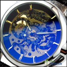 Automatic Mechanical Men's Hollow Fashion Pierced Leather Wrist Watch 2 Color Sa