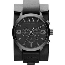 AX Armani Exchange Leather Cuff Watch - Black