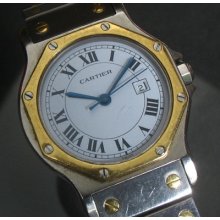 Beautiful Cartier Santos Ronde Steel & Gold Automatic Swiss Watch Ca 1980