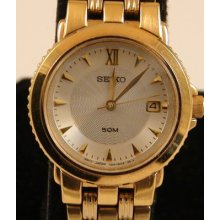 Beautiful Sporty Gold Tone Seiko Secret Clasp Ladies Date Nurse Watch Works