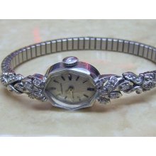 Beautiful Vtg Ladies Longines 14k Solid White Gold & 16 Diamonds Watch Collector