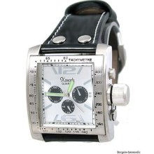 Big Square Metal Acid Hip Hop Mens Silvertone Watch Silver Dial Black Strap