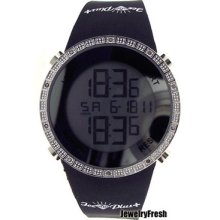 Black And Silver Ice Plus Digital 0.10ct Diamond Hip Hop Watch