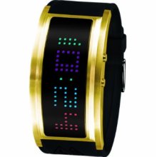 Black Dice Men's Watch Bd 060 03 Guru Front Led Watch With A Solid Stainless Steel Ip Gold Case And A Programmable Scrolling Led Message.