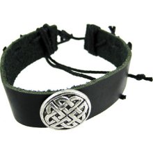 Black Leather Celtic Knotwork Adjustable Bracelet