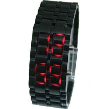 Black Metal Band Digital Red Blue Led Lava Style Wrist Watch Men's Lady's