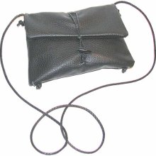 Black Pebbled Cowhide Mama Hippo Cross Body Clutch Handmade